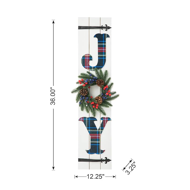 Glitzhome 40"H Lighted or Plaid Wooden JOY Porch Sign - Red
