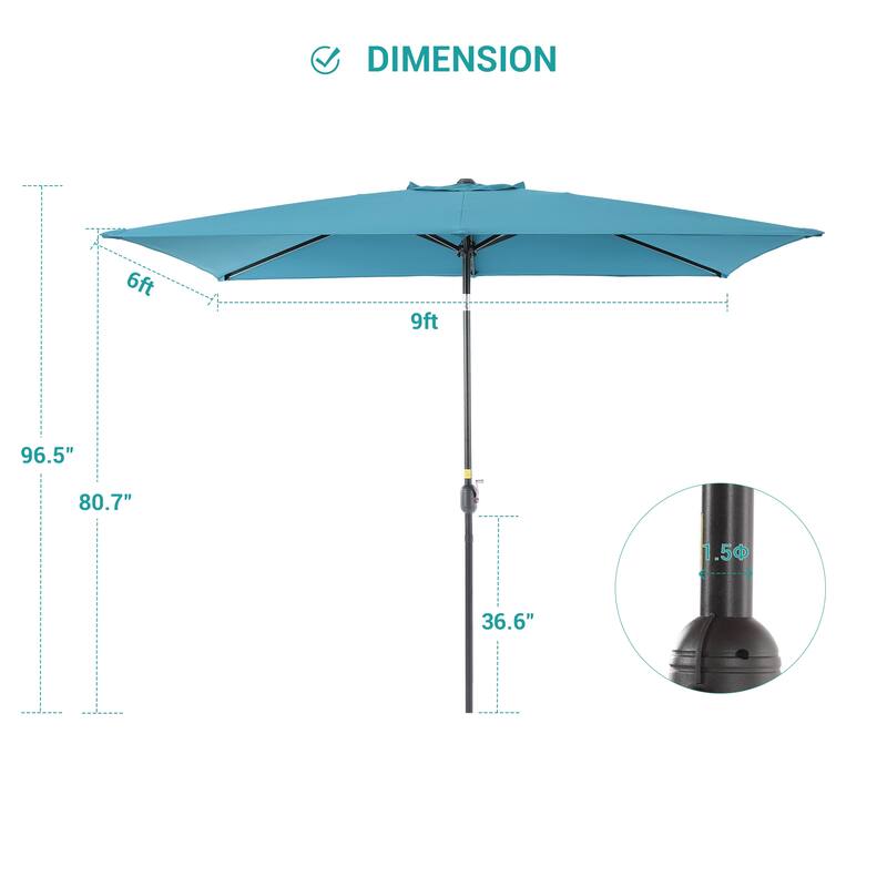 BONOSUKI 6x9FT Patio Market Umbrellas Table Umbrella with Tilt Button