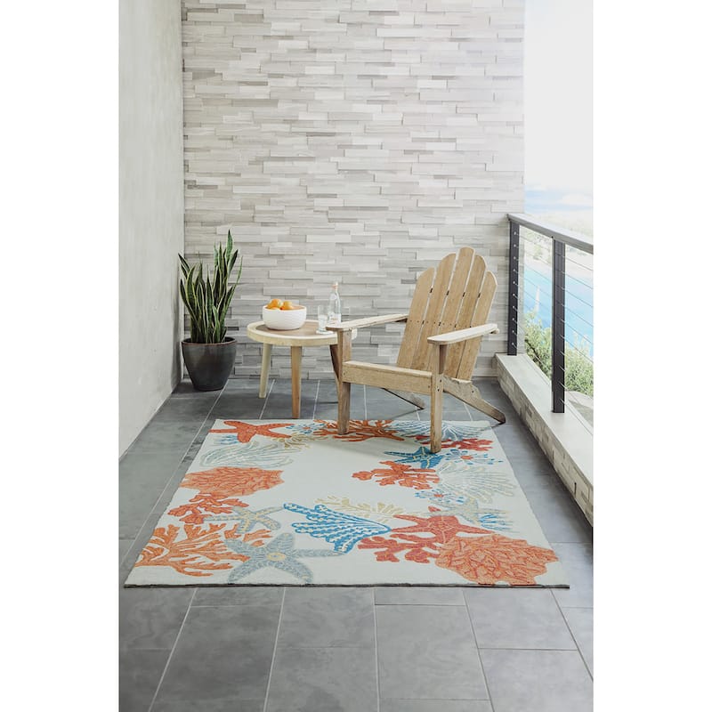 Liora Manne Ravella Ocean Scene Indoor/Outdoor Rug Aqua 5' x 7'6"
