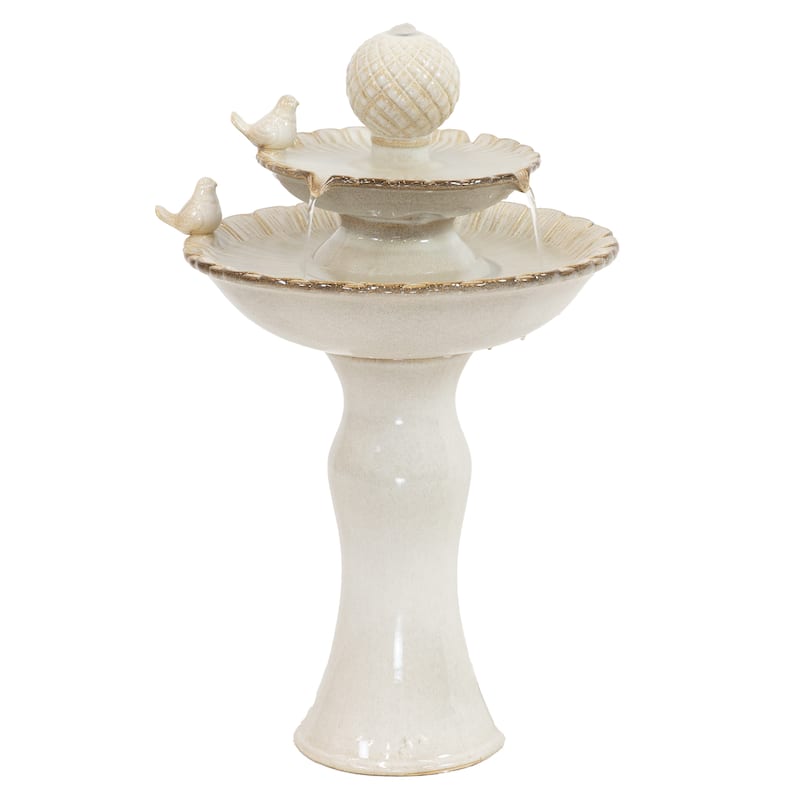 Sunnydaze 2-Tier Resting Birds Ceramic Outdoor Water Fountain - 27"