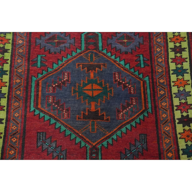 Hand Knotted Oriental 100% Wool Carpet Traditional Geometric Red Ardebil Runner Rug - 8' 10'' X 3' 4''