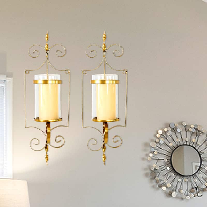 Adeco Cast Iron Vertical Wall Hanging Candle Holder Sconce (Set of 2) - 6.22"x 5.5 "x 20.6"