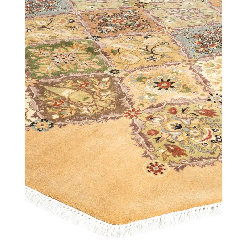 Overton Handknotted Wool Traditional Oriental Yellow Octagon Area Rug - 6' x 9'