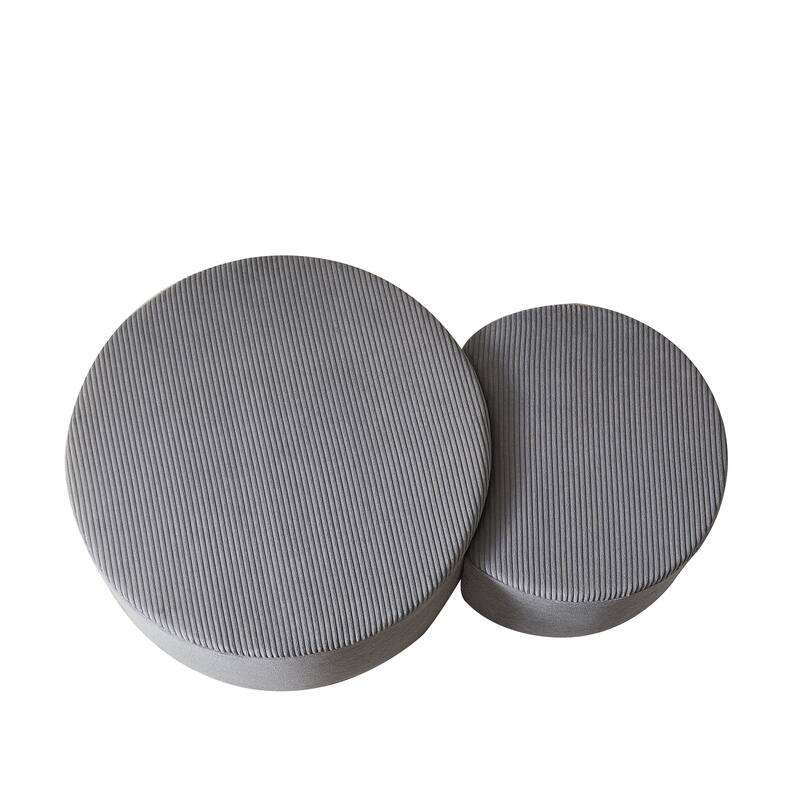 Nesting Tables Set of 2, Corduroy Upholstered Round Coffee Table and Crescent Moon Side Table Set of 2, End Tables Ottomans
