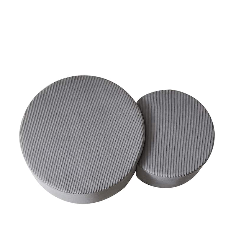 Round Nesting Coffee Table Set of 2 - Modern Upholstered Ottoman, Living Room Side Tables, No Assembly Required