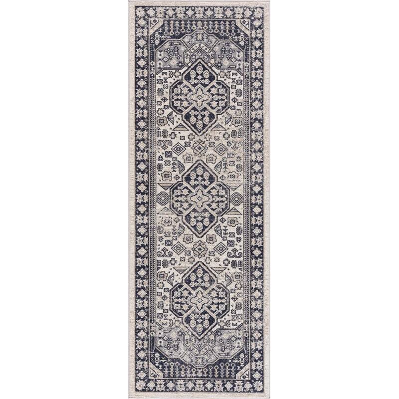 Hauteloom Cabacungan Hallway, Kitchen Machine Washable Runner Rug - Black, Taupe, Peach - 2'7" x 7'3"