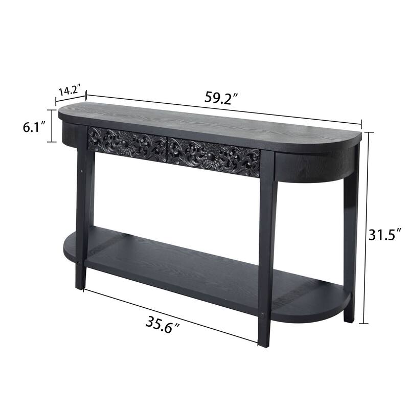59.2" Carved Engineered Console Table with Drawer & Shelf