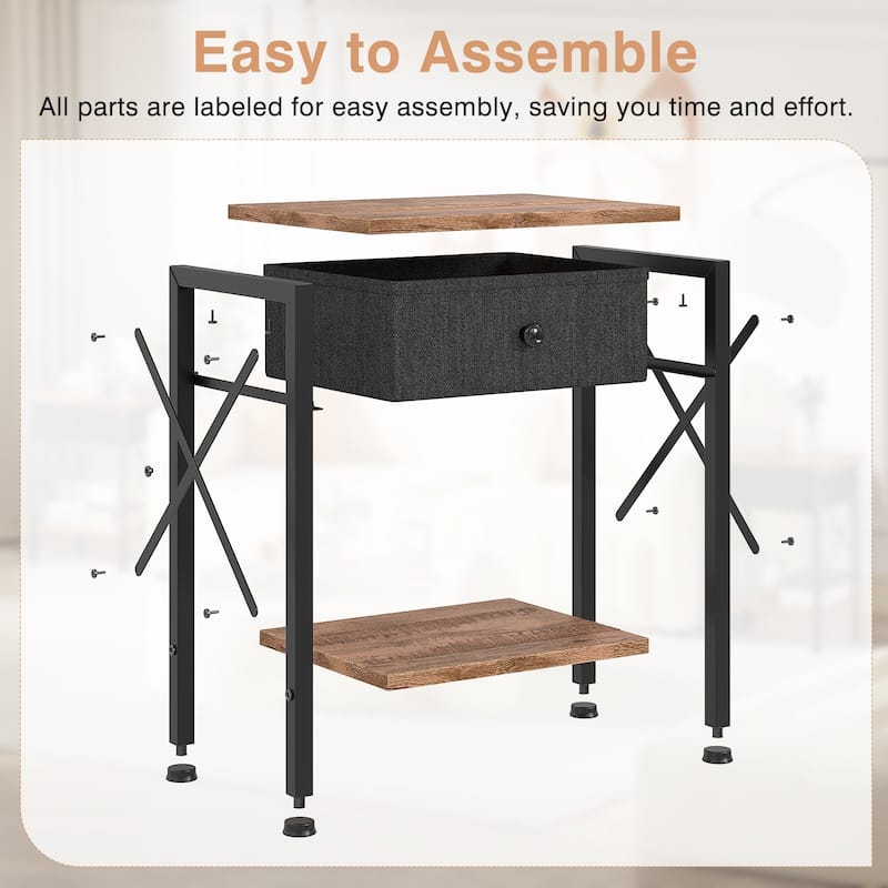 Javlergo 2 Pack X Frame Nightstand with Removable Fabric Drawer Easy to Clean Multifunctional End Table with Open Shelf
