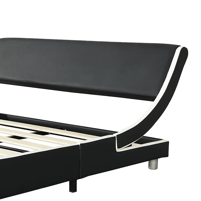 Queen Faux Leather Bed Frame with RGB LED Lighting, Remote/App Control, Wood Slat Support, Curved Design, No Box Spring Need