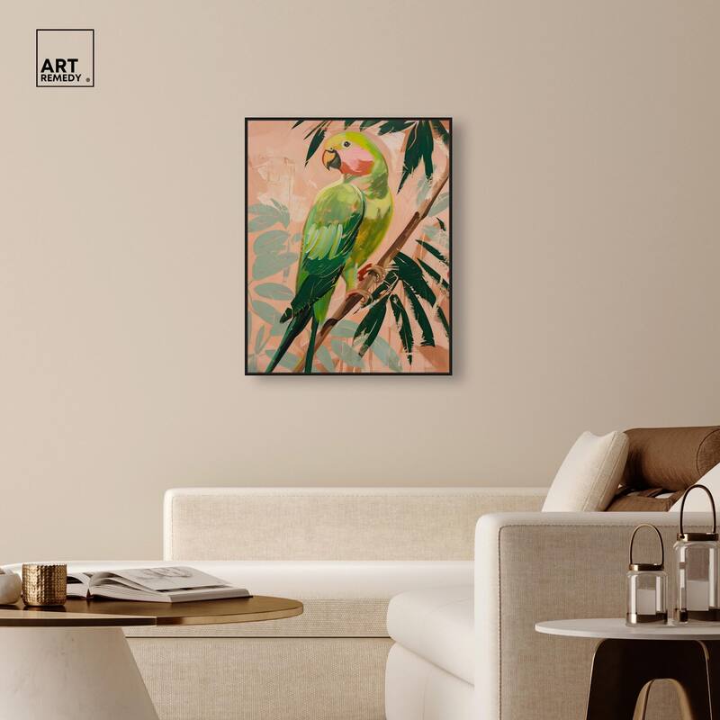 Coral and Green Parrot II Canvas by Art Remedy