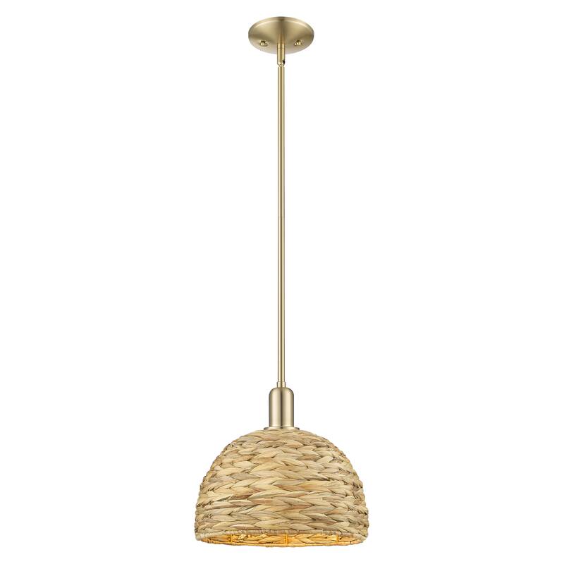 Innovations Lighting Endless Possibilities Arcadia - Woven Rattan - 1 Light 12" Stem Hung Mini Pendant - Champagne Bronze