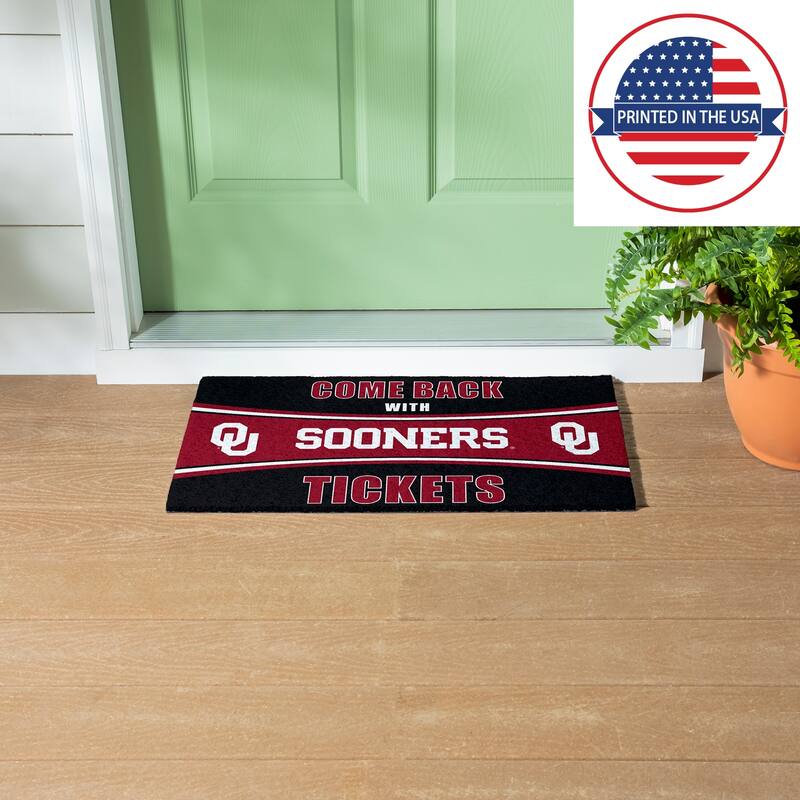 University of Oklahoma 28 in. x 16 in. PVC "Come Back With Tickets" Trapper Door Mat