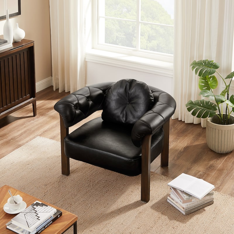 Art Leon Mid-century Top Grain Leather and Wood Accent Chair