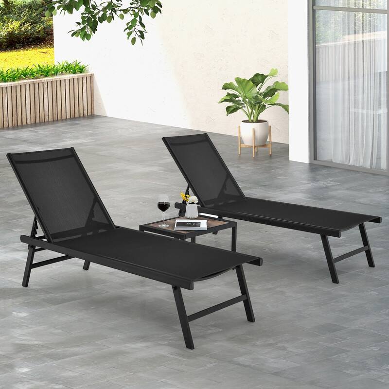 Gymax 3pcs Patio Chaise Lounge Set Aluminum Recliner Chair Table