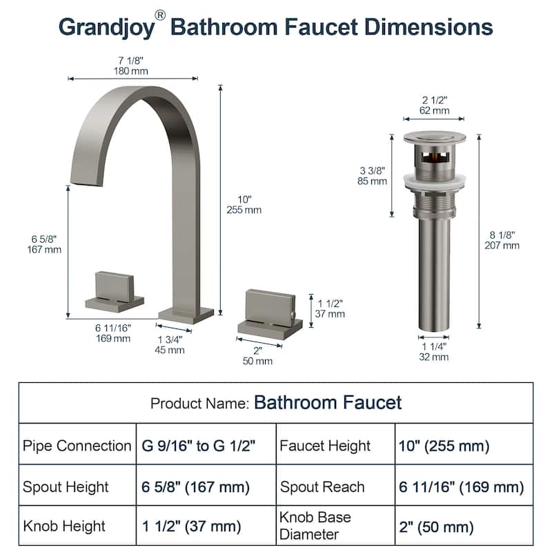 GRANDJOY High Arc Double Handle Bathroom Sink Faucet with Drain