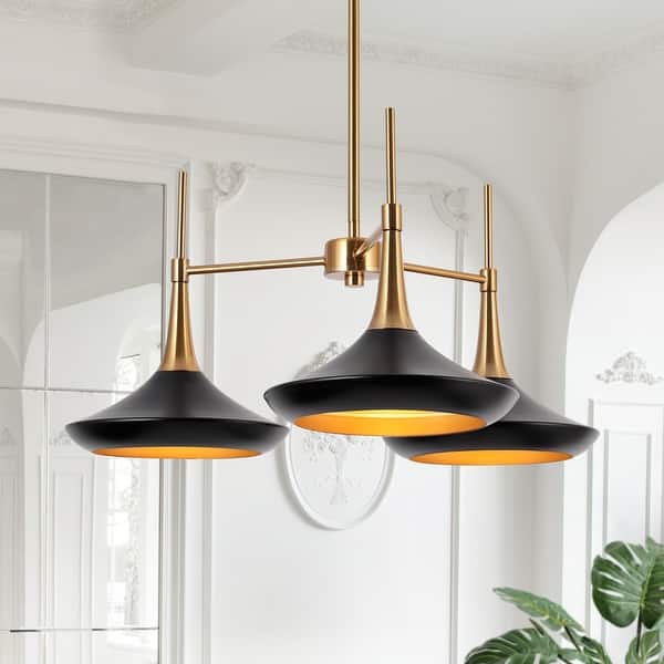 slide 2 of 14, Conia Modern 3-Light Wheel Chandelier Black Gold Pendant for Dining Room - 25.2" D x 11.8" H