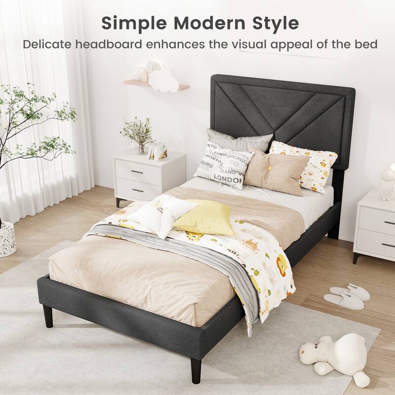 Gymax Twin / Full / Queen Size Bed Frame w/ Tufted Headboard & Wooden