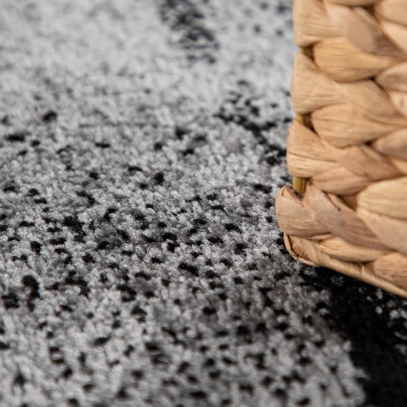Grey Black Area Rug Modern Design with Abstract Paint Effect