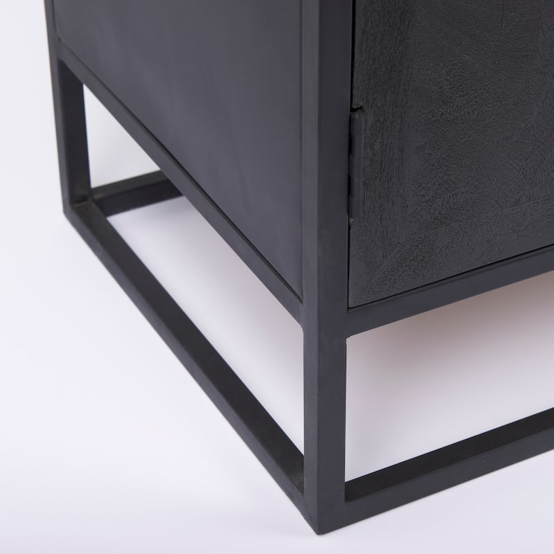 Sloan Dark Brown Solid Wood w/ Black Metal Frame Accent Cabinet
