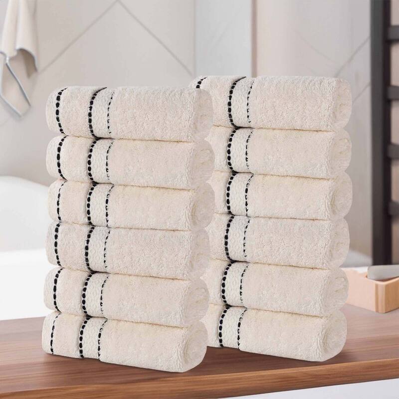 Superior Niles Cotton Ultra-Plush Absorbent Face Towel/Washcloths, Set of 12 - Ivory