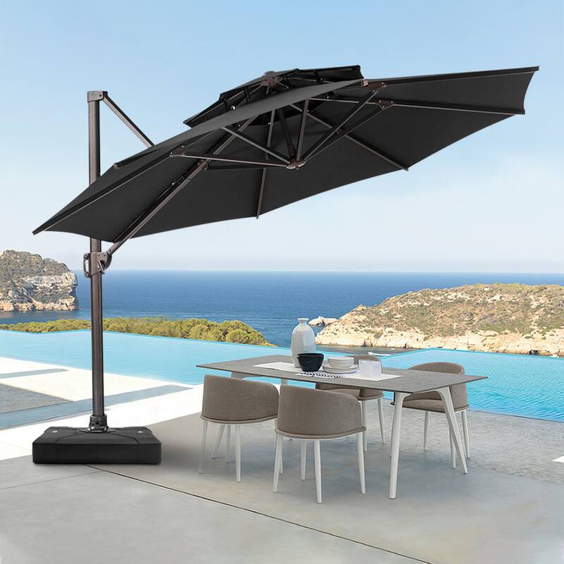Pellebant Outdoor Round Cantilever Umbrella with Base - Black