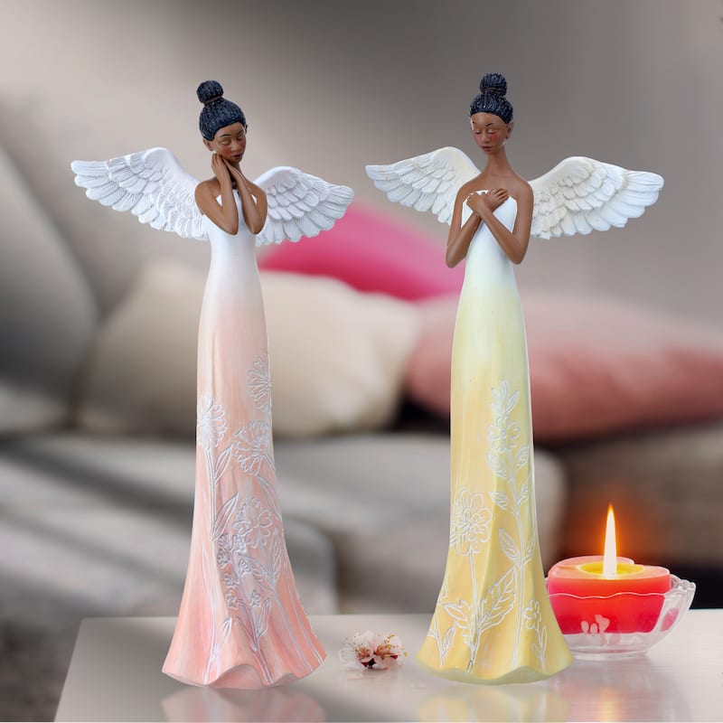 Resin Black Garden Angel 14" Set of 2