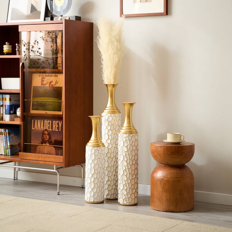Metal Vase Set of 3, Tall Standing Floor Vases Home Décor Vase