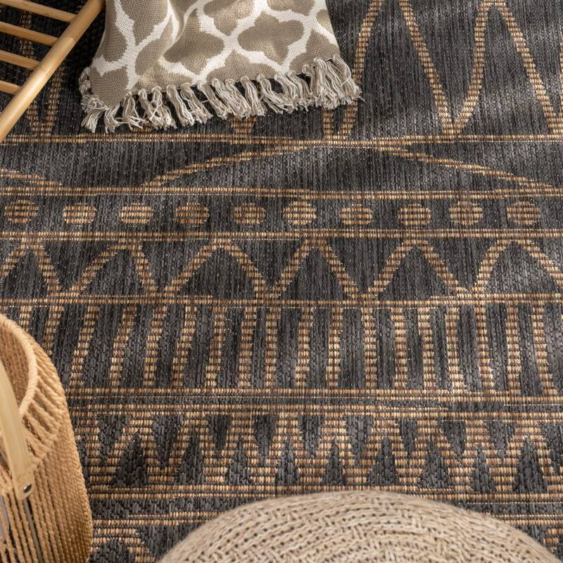 Outdoor Rug Modern Ethnic pattern for Patio/Balcony in Beige
