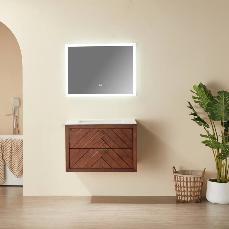 30" Wall Mounted & Floating Single Vanity with Ceramic Sink