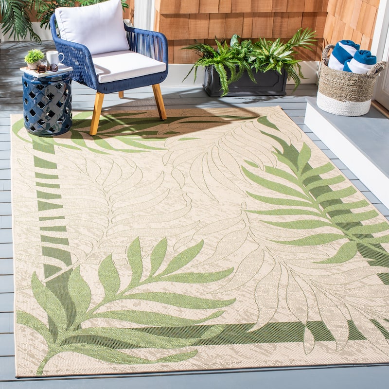 SAFAVIEH Courtyard Idun Botanical Indoor/ Outdoor Waterproof Patio Backyard Rug - 9' x 12' - Cream/Green
