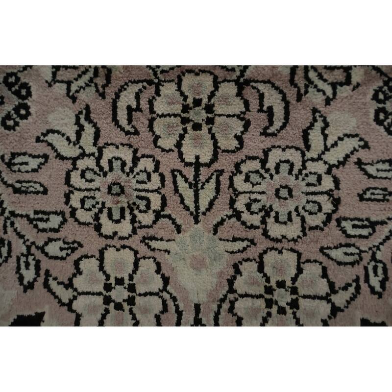 Hand Knotted Oriental Silk Carpet Traditional Floral Beige & Ivories Kashmir Area Rug - 10' 3'' X 7' 0''