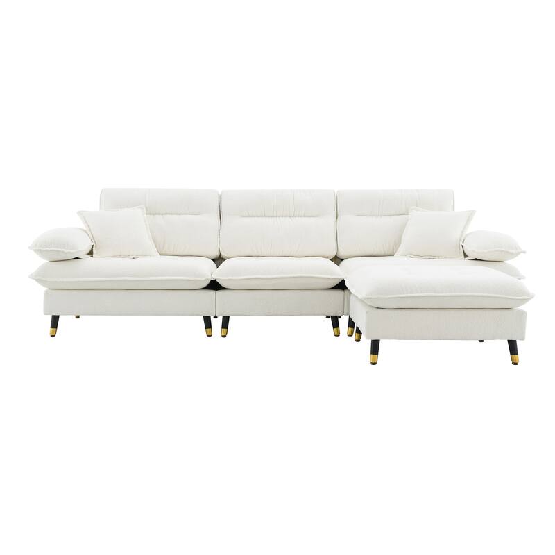 L-shaped Convertible Sectional Sofa, 4 Seat Tufted Couch Set