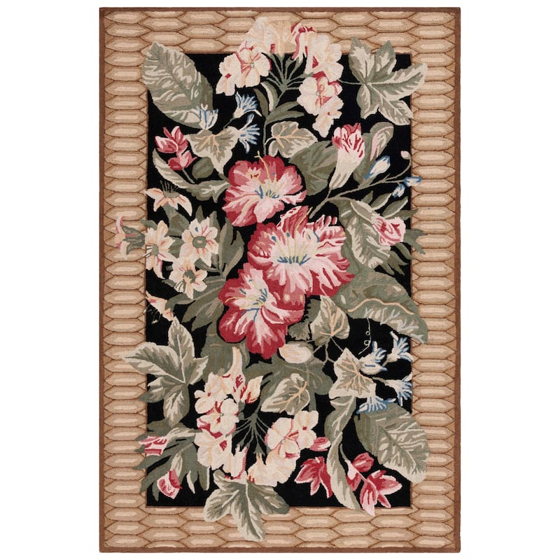 SAFAVIEH Handmade Chelsea Gottliebe French Country Wool Rug - 5'3" x 8'3" - Black/Brown