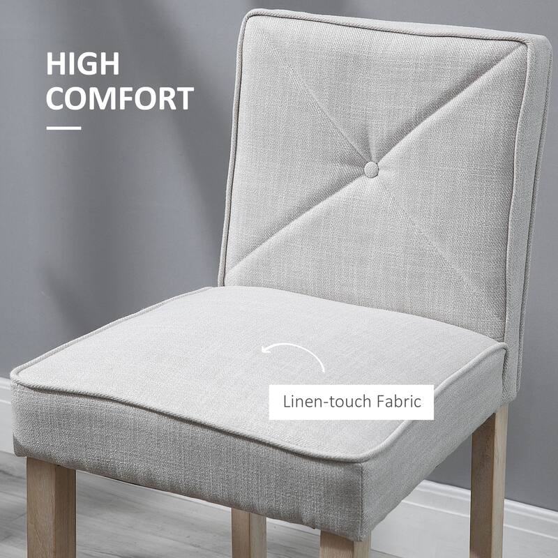 Set of 2 Beige Upholstered Bar Stools with Comfortable Cushion and Footrest Wood Frame - 17.75" W x 21.75" D x 41.75" H