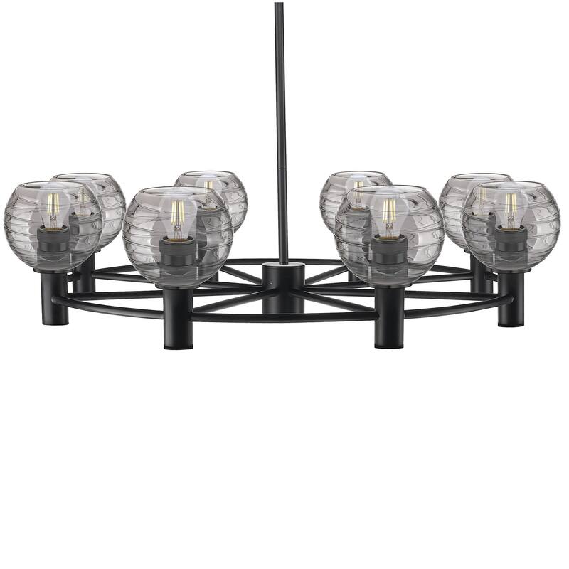 Innovations Lighting 434-8CR-11-36 Crown Point Chandelier Crown Point - Matte Black / Light Smoke Deco Swirl