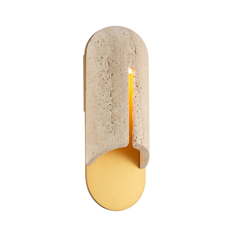 Clog 16in LED Outdoor Wall Light Selectable CCT 2700-3000-3500-4000K set to 2700K - 16-inch - Beige Travertine / Aged Brass-3000K