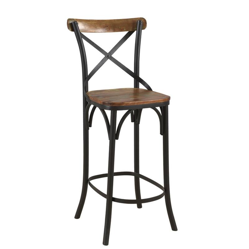 HomeRoots 30" Brown and Black Solid Wood and Metal Counter Height Bar Chair