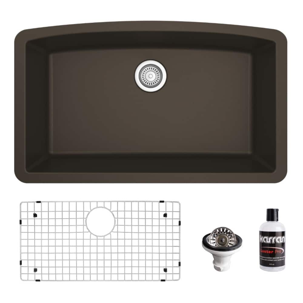 Karran Undermount Quartz 32 in. Single Bowl Kitchen Sink Kit