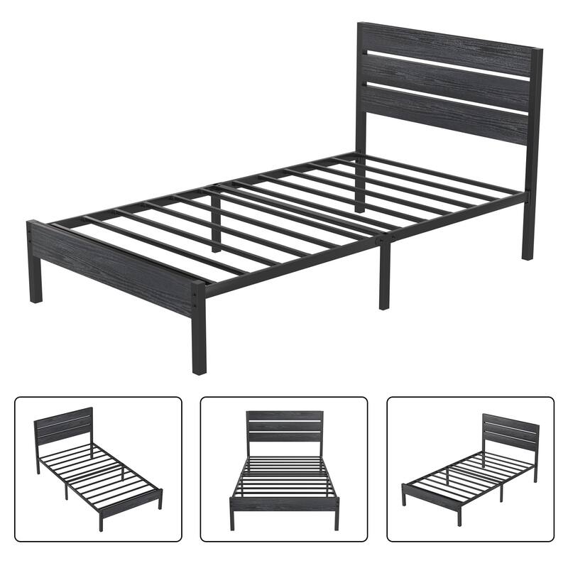 VECELO Twin Size Kids Bed Frames with Headboard and Footboard,Twin Size Bed Set of 2