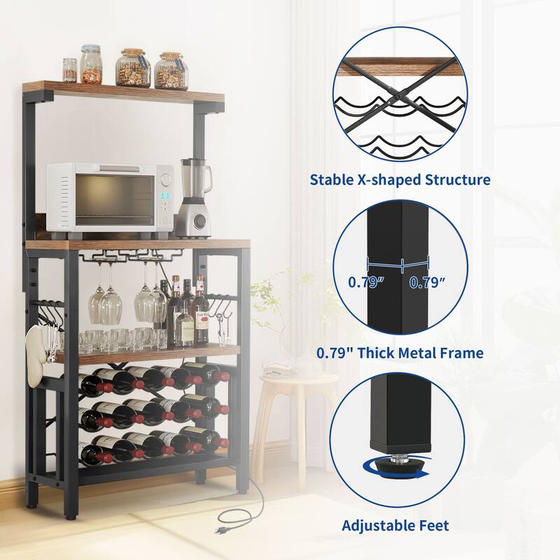 Moasis Kitchen Microwave Bakers Stand with Wine Rack
