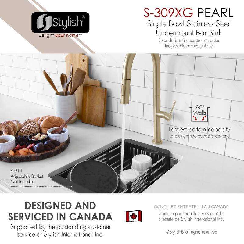 Stylish Undermount 16" Single-Bowl Stainless Steel Bar Sink S-309XG - 16" x 18" x 10"