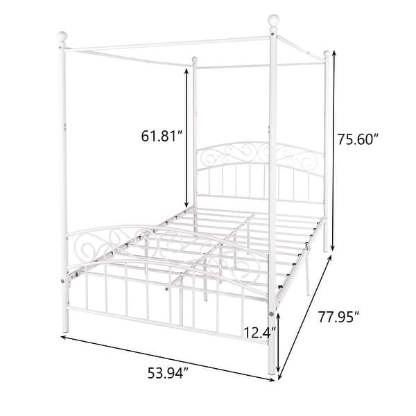 Metal Canopy Bed Frame with Ornate European Style Headboard & Footboard