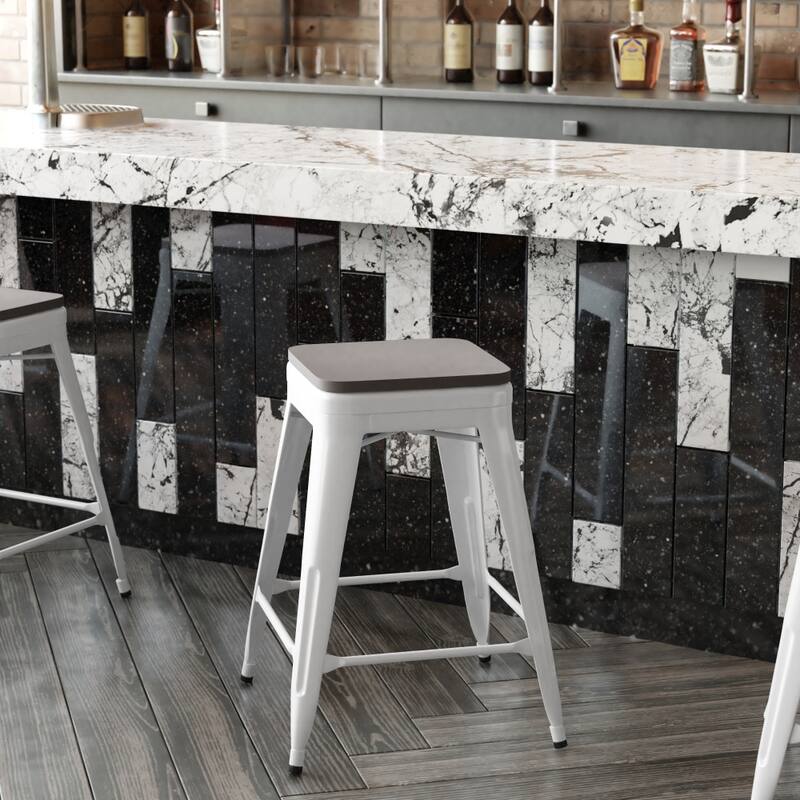 Indoor/Outdoor Backless Counter Stool with Poly Resin Seat
