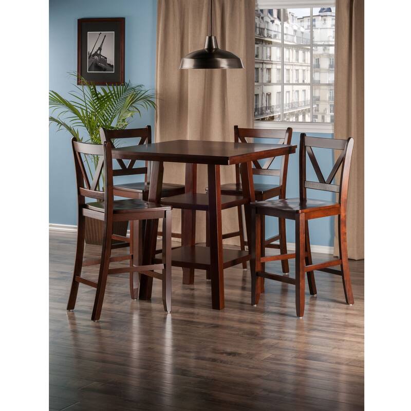 5-Piece Brown Contemporary Table with Back Counter Stools