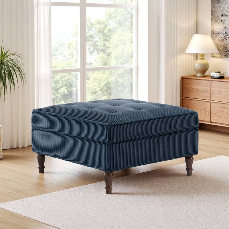 Corduroy Flip Top Dual-Use Storage Ottoman Coffee Table - Navy