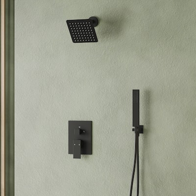 Wall Mounted 6 in Rain Shower Head Bathroom Shower Faucet Set 2-Setting Square Shower System With Rough-In Valve, & Handheld