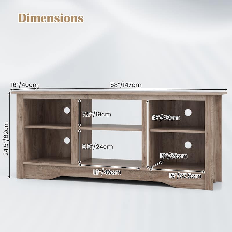 Engineered Wood 65 inches TV Stand with 6 Storage Cubby Shelves and Fireplace Space - 58" x 16" x 24.5"