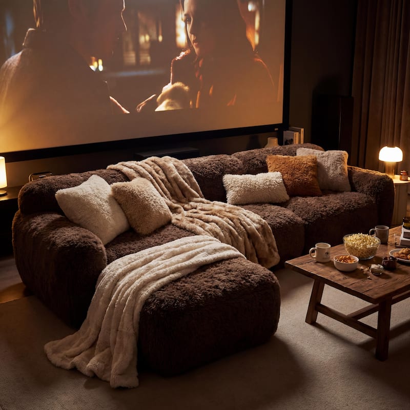 Homy Casa Chocolate Plush Fabric Non-Slip Modular Floor Sofa Sectional