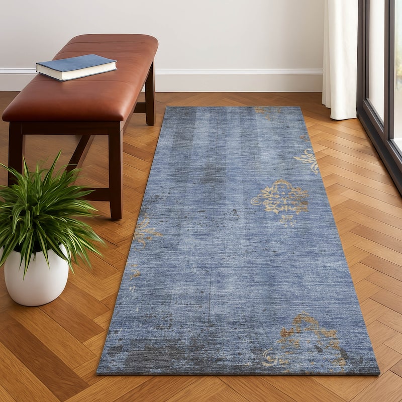 Premium Washable Super Soft Modern Glam Mayfield Rug - Denim - 2'3" x 7'6"