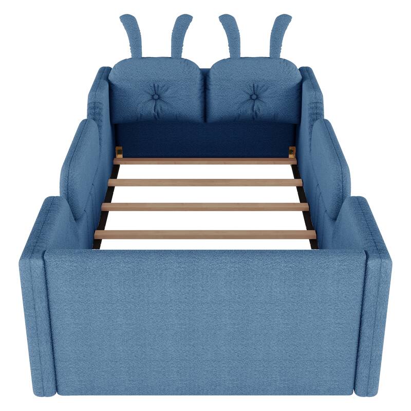 Blue Twin Upholstered Platform Bed with Rabbit Cushion & Removable Side Rails! (Arrives 2025/1/15)